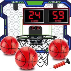 Indoor Basketball Hoop for Kids(Over 3 Years Old), Over The Door Basketball Hoop with Scoring, Countdown and Music Accompaniment, Kids Toys