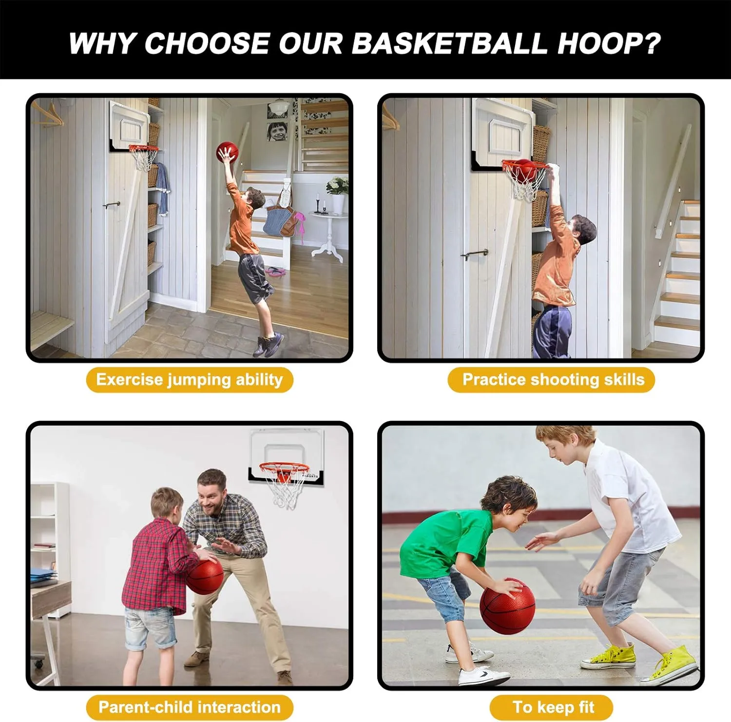 Indoor Mini Basketball Hoop Set Pro with 4 Balls for Kids and Adults for Door & Wall with Complete Basketball Accessories Perfect Christmas Birthday Gifts For Boys Teens
