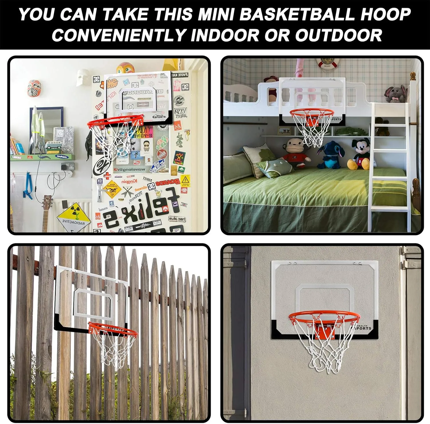 Indoor Mini Basketball Hoop Set Pro with 4 Balls for Kids and Adults for Door & Wall with Complete Basketball Accessories Perfect Christmas Birthday Gifts For Boys Teens