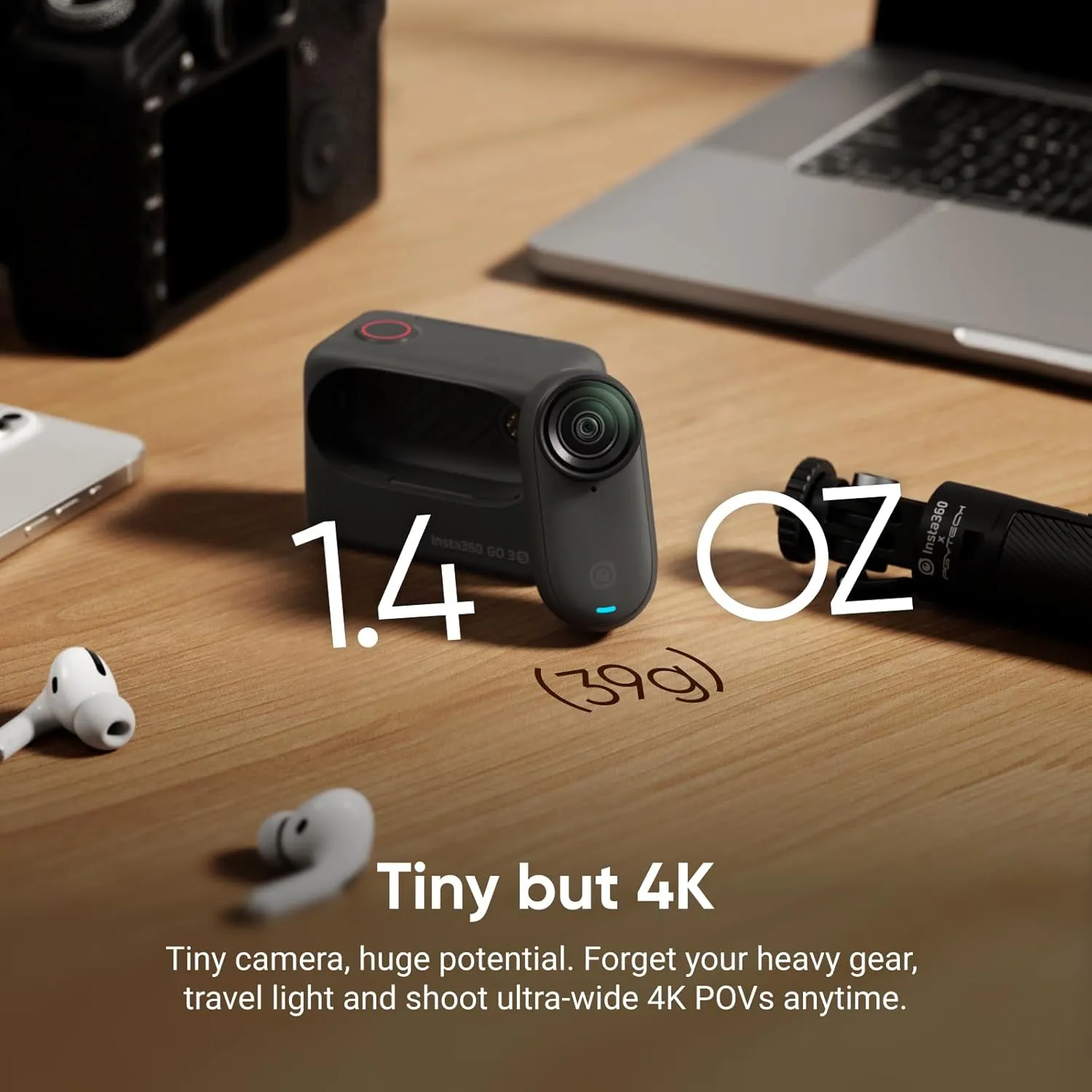 Insta360 GO 3S - 128 GB Ultimate Bundle Black 4K Tiny Portable Vlogging Camera, Hands-Free POVs, Mount Anywhere, Stabilization, 140 Min Battery Life, 10m Waterproof, Pet POV
