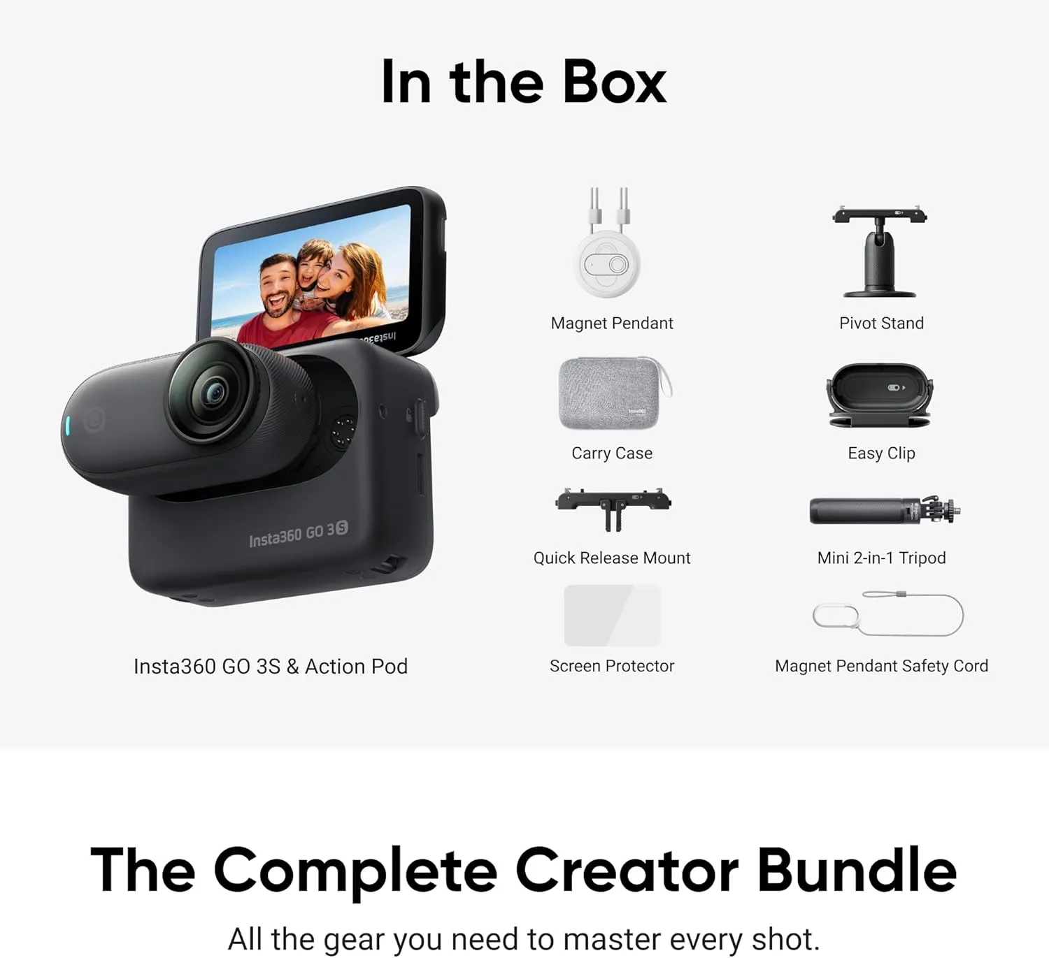 Insta360 GO 3S - 128 GB Ultimate Bundle Black 4K Tiny Portable Vlogging Camera, Hands-Free POVs, Mount Anywhere, Stabilization, 140 Min Battery Life, 10m Waterproof, Pet POV