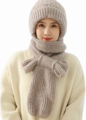 Integrated Ear Protection Windproof Cap Scarf, Elastic Warm Conjoined Ear Protection Knitted Hat, Winter Beanie Hat Scarf