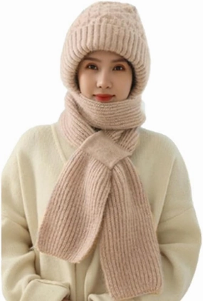 Integrated Ear Protection Windproof Cap Scarf, Elastic Warm Conjoined Ear Protection Knitted Hat, Winter Beanie Hat Scarf