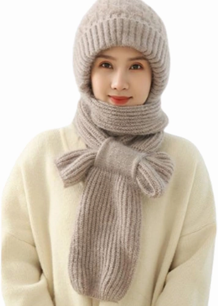 Integrated Ear Protection Windproof Cap Scarf, Elastic Warm Conjoined Ear Protection Knitted Hat, Winter Beanie Hat Scarf
