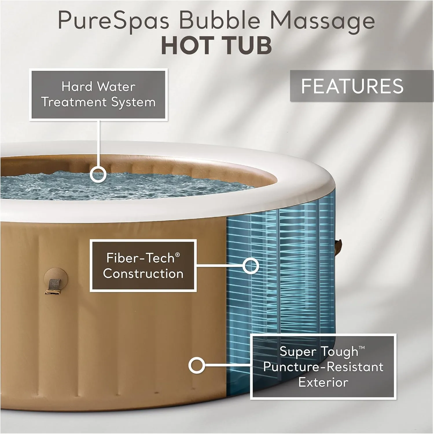 Intex PureSpa 6 Person Bubble Massage Inflatable Hot Tub Spa Set, Sahara Tan - Portable Outdoor Spa Plus Water Heater Pump, Foam Cover, Dispenser Ball