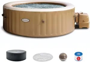 Intex PureSpa 6 Person Bubble Massage Inflatable Hot Tub Spa Set, Sahara Tan - Portable Outdoor Spa Plus Water Heater Pump, Foam Cover, Dispenser Ball