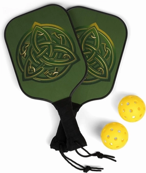 Irish Pickleball Paddles Featuring Irish Celtic Trinity Knot Pickleball Paddles Set of 2 for Women & Men incl. 2 Pickle Balls & Carry Case Irish Map on Both Sides of Pickleball Paddle