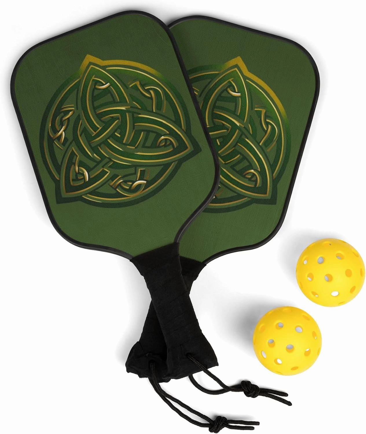 Irish Pickleball Paddles Featuring Irish Celtic Trinity Knot Pickleball Paddles Set of 2 for Women & Men incl. 2 Pickle Balls & Carry Case Irish Map on Both Sides of Pickleball Paddle