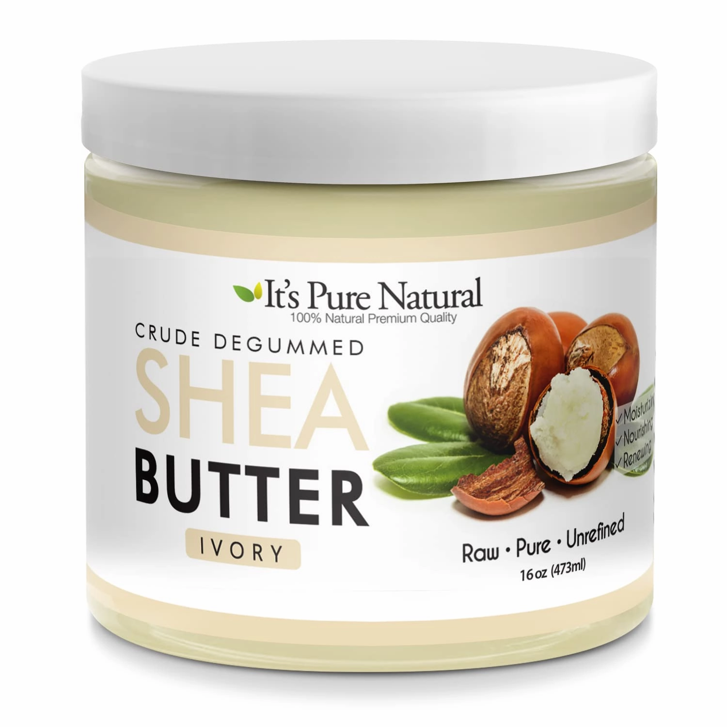 It's Pure Natural - World's First Crude Degummed African Ivory Shea Butter (16 oz) – 100% Pure & Natural Body Butter for Dry, Cracked Skin, Eczema, Stretch Marks & Anti-Aging