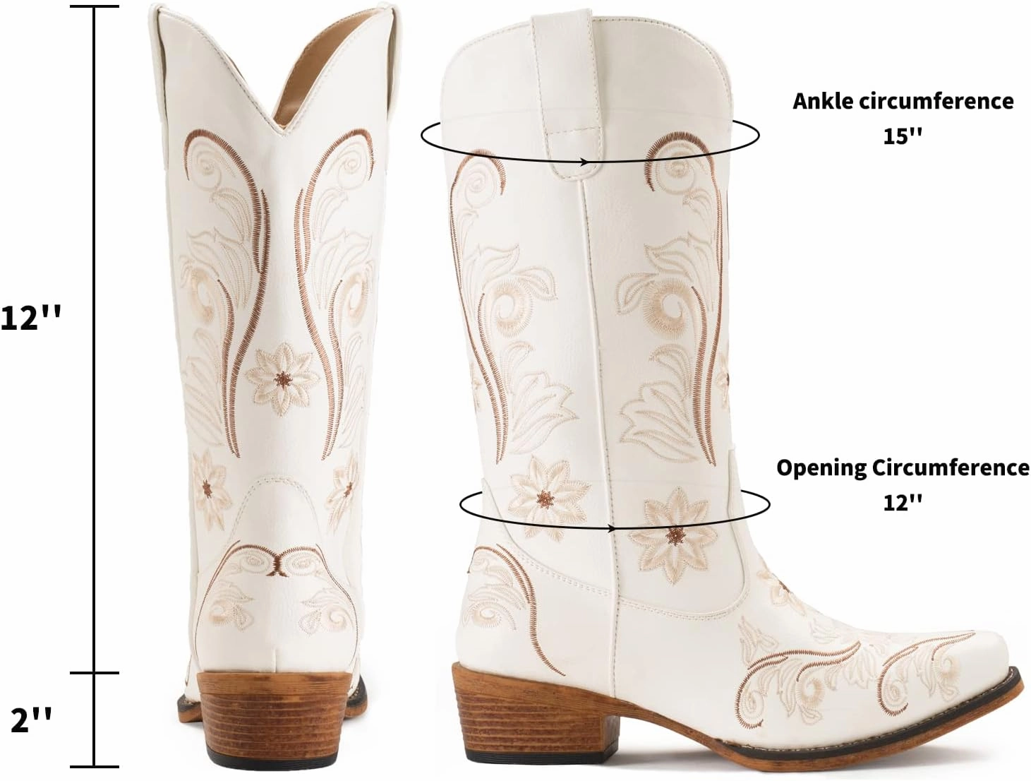 IUV Cowboy Boots For Women Mid Calf Cowgirl Boots Embroidered Pull-On Tabs Snip Toe Boot