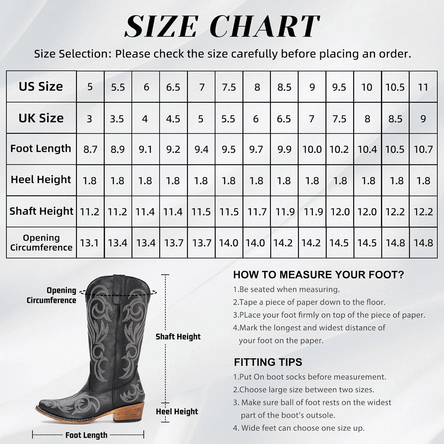 IUV Cowboy Boots For Women Mid Calf Cowgirl Boots Embroidered Pull-On Tabs Snip Toe Boot
