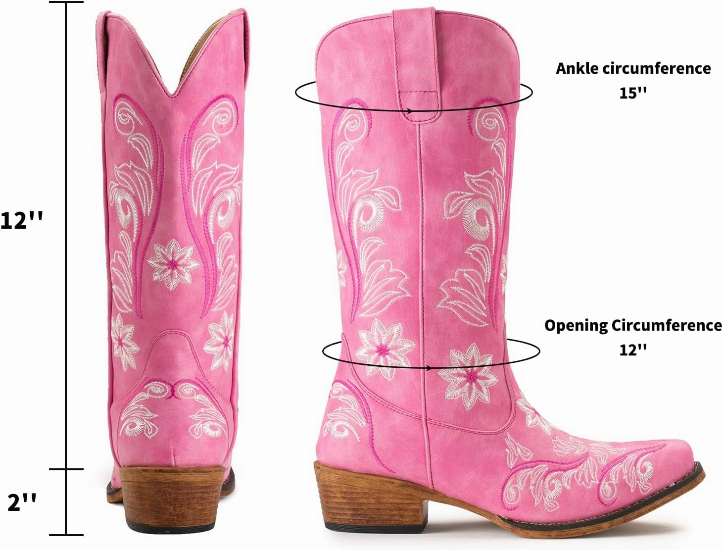 IUV Cowboy Boots For Women Mid Calf Cowgirl Boots Embroidered Pull-On Tabs Snip Toe Boot