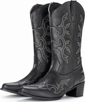 IUV Cowboy Boots For Women Western Boots Cowgirl Classic Fashion Embroidered Pointy Toe Boots