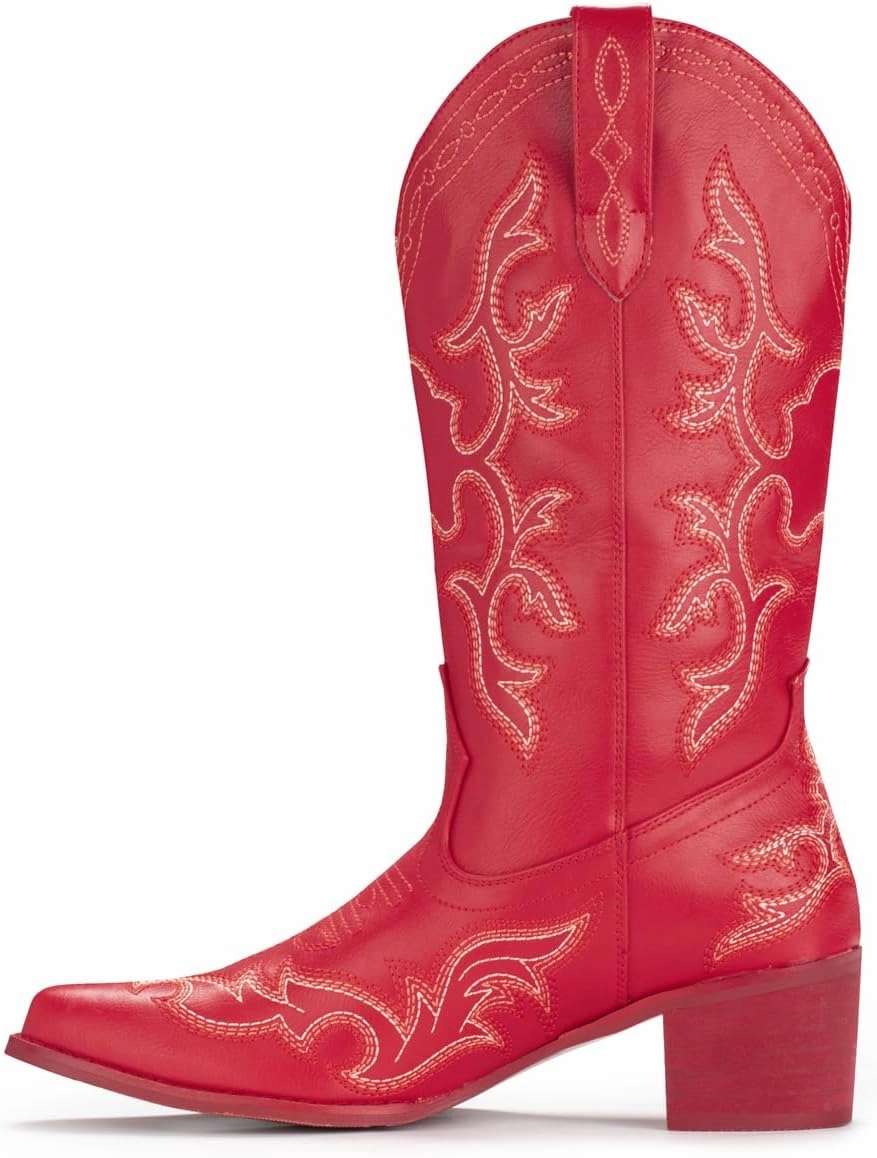 IUV Cowboy Boots For Women Western Boots Cowgirl Classic Fashion Embroidered Pointy Toe Boots