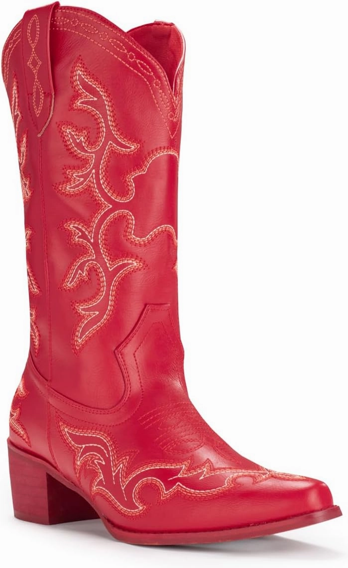 IUV Cowboy Boots For Women Western Boots Cowgirl Classic Fashion Embroidered Pointy Toe Boots