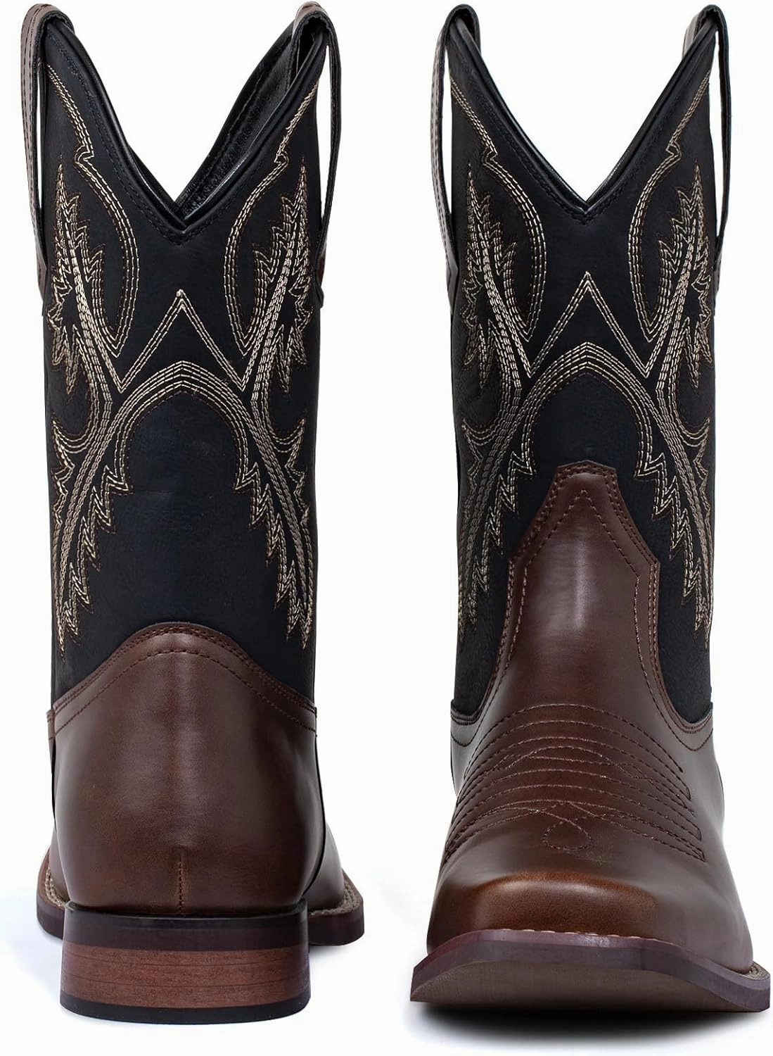 J's.o.l.e Men's Western Cowboy Boots Square Toe Boots for Men Mid Calf Country Boots Classic Embroidered with Pull On Tabs Brown