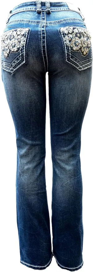 Jack David/Sweet Look Jean Classic Rhinestone Studded Denim Bootcut/Skinny Jeans Stretch
