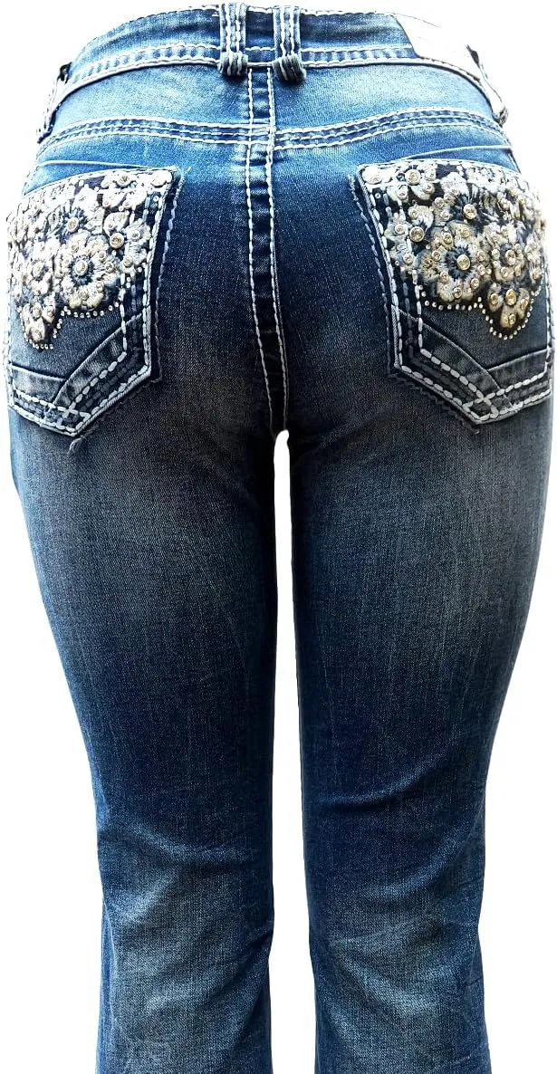 Jack David/Sweet Look Jean Classic Rhinestone Studded Denim Bootcut/Skinny Jeans Stretch