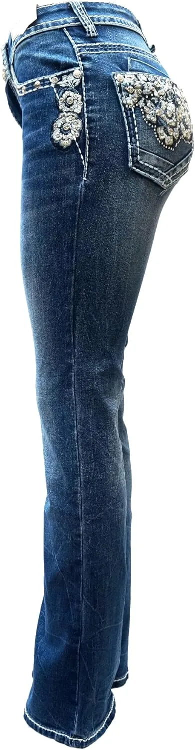 Jack David/Sweet Look Jean Classic Rhinestone Studded Denim Bootcut/Skinny Jeans Stretch