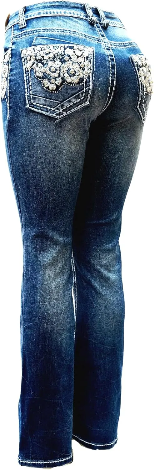 Jack David/Sweet Look Jean Classic Rhinestone Studded Denim Bootcut/Skinny Jeans Stretch