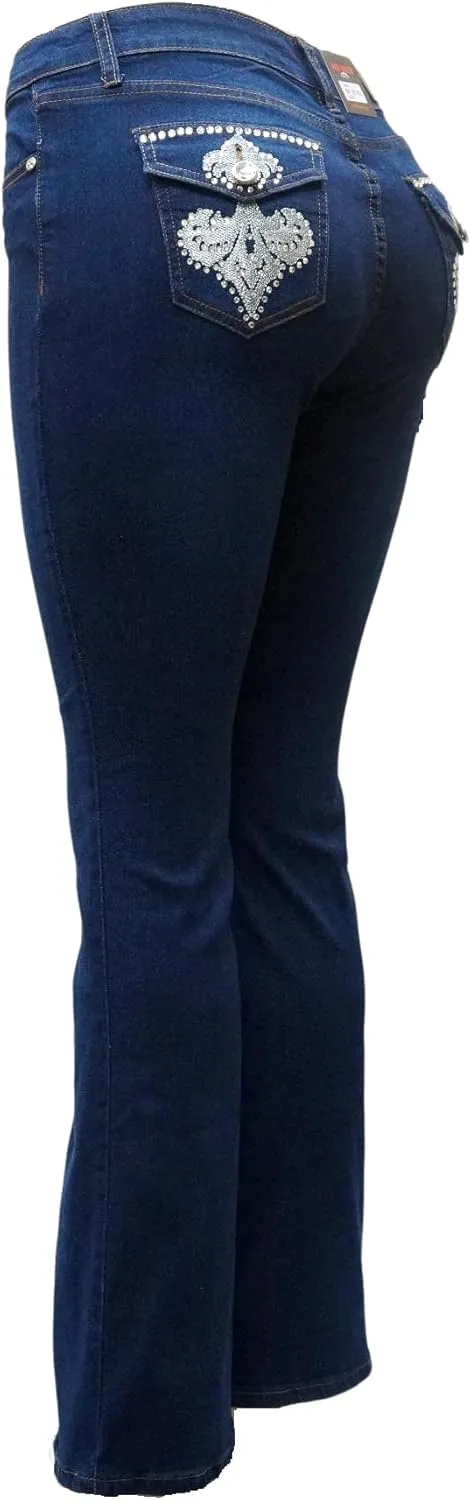 Jack David/Sweet Look Jean Classic Rhinestone Studded Denim Bootcut/Skinny Jeans Stretch