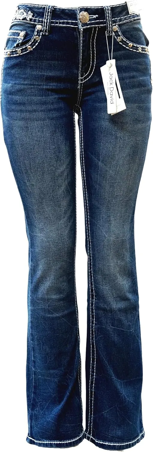 Jack David/Sweet Look Jean Classic Rhinestone Studded Denim Bootcut/Skinny Jeans Stretch