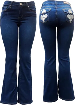 Jack David/Sweet Look Jean Classic Rhinestone Studded Denim Bootcut/Skinny Jeans Stretch