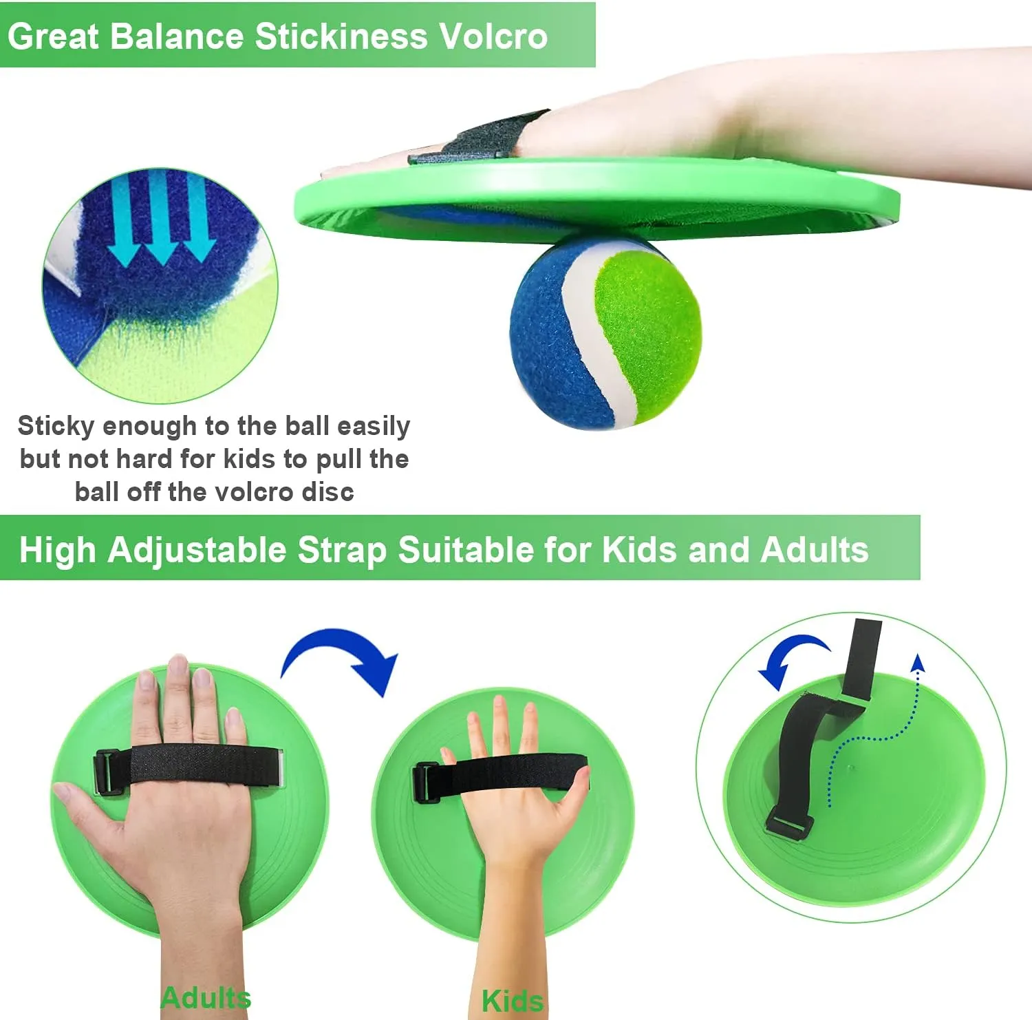 Jalunth Ball Catch Set Game Toss Paddle - Beach Toys Back Yard Outdoor Games Pool Backyard Target Throw Sticky Set Age 3 4 5 6 7 8 9 10 11 12 Years Old Boys Girls Kids Easter Gifts Green Blue 2 Pack
