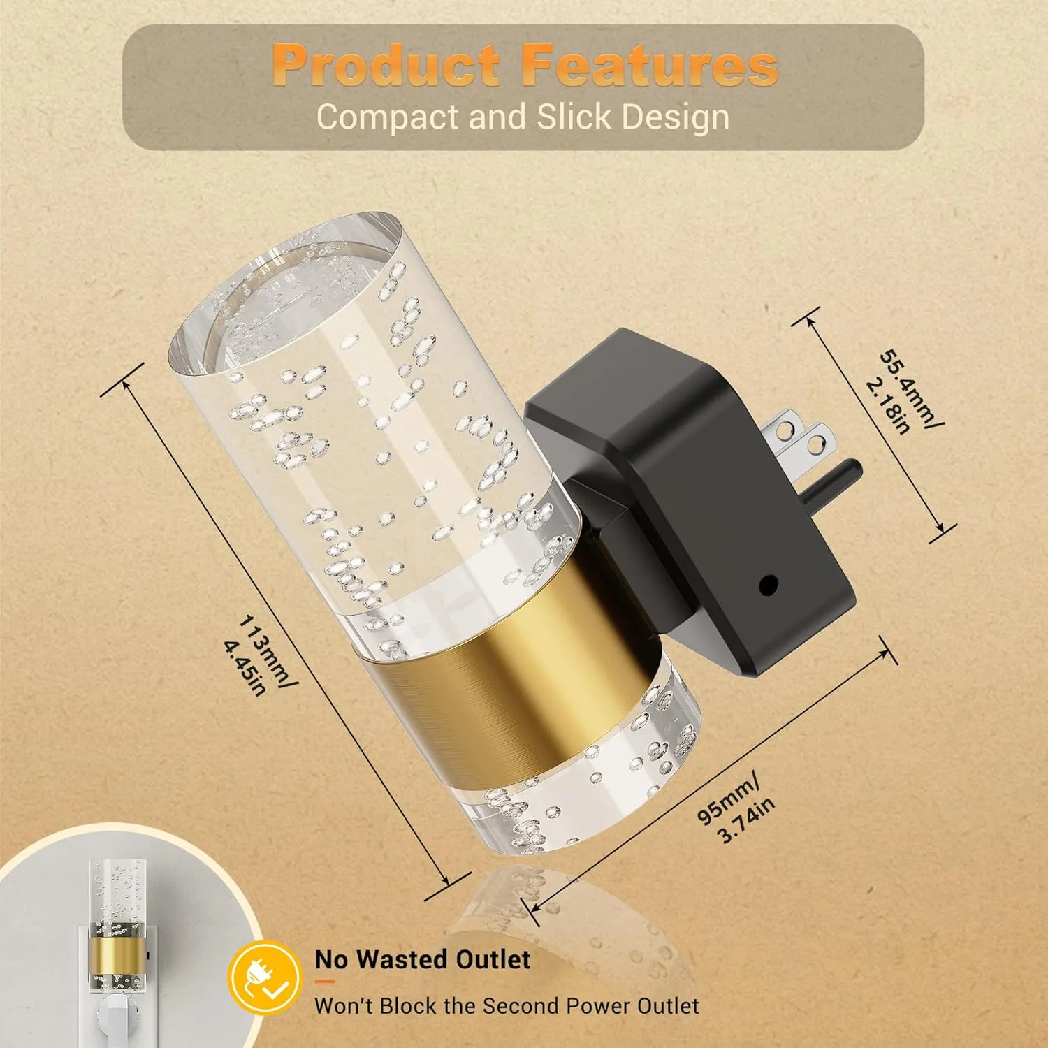 JandCase Night Light, Automatic Night Lights Plug into Wall, 2 Pack Dimmable LED Night Light with Adjustable Brightness, Night Lights Plug in with Auto Light Sensor, Amber for Bathroom Hallway Decor