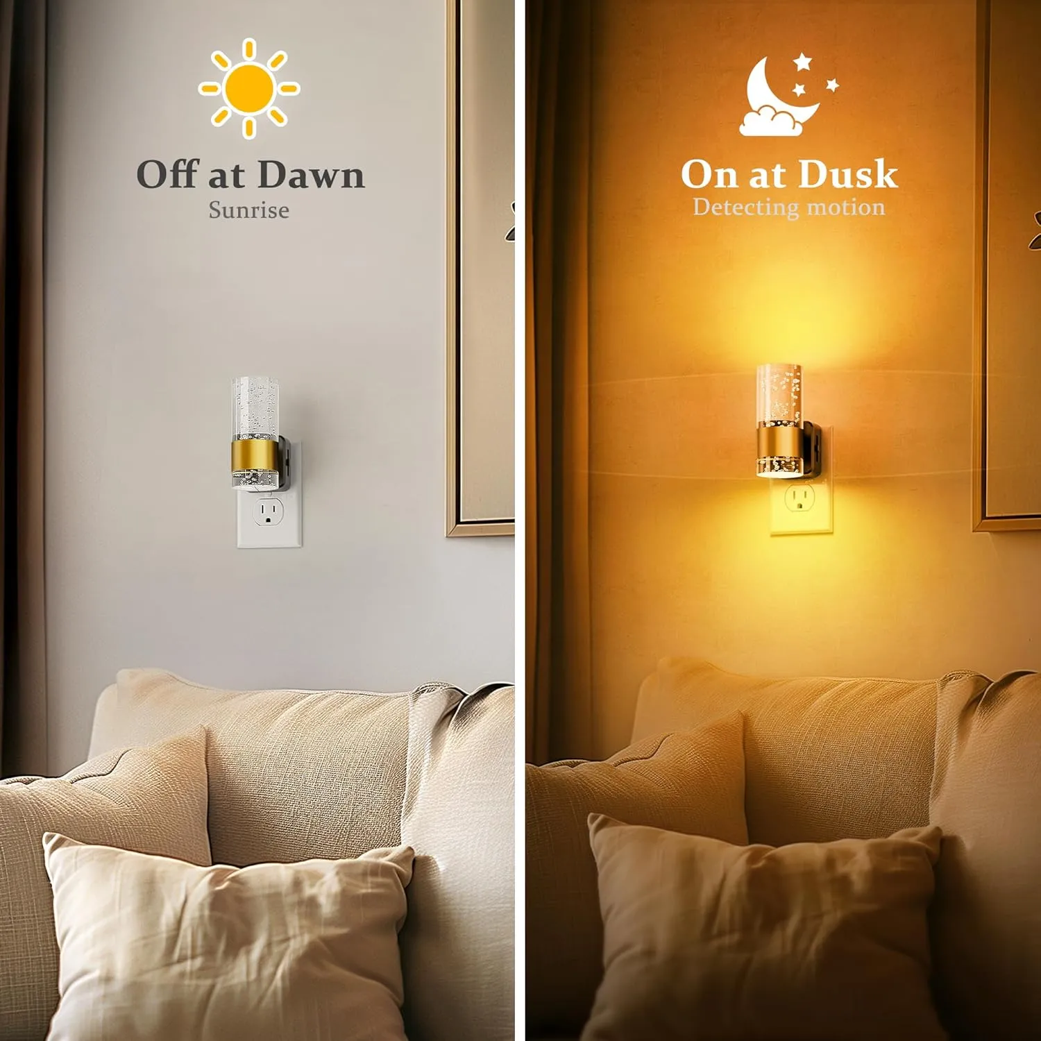 JandCase Night Light, Automatic Night Lights Plug into Wall, 2 Pack Dimmable LED Night Light with Adjustable Brightness, Night Lights Plug in with Auto Light Sensor, Amber for Bathroom Hallway Decor