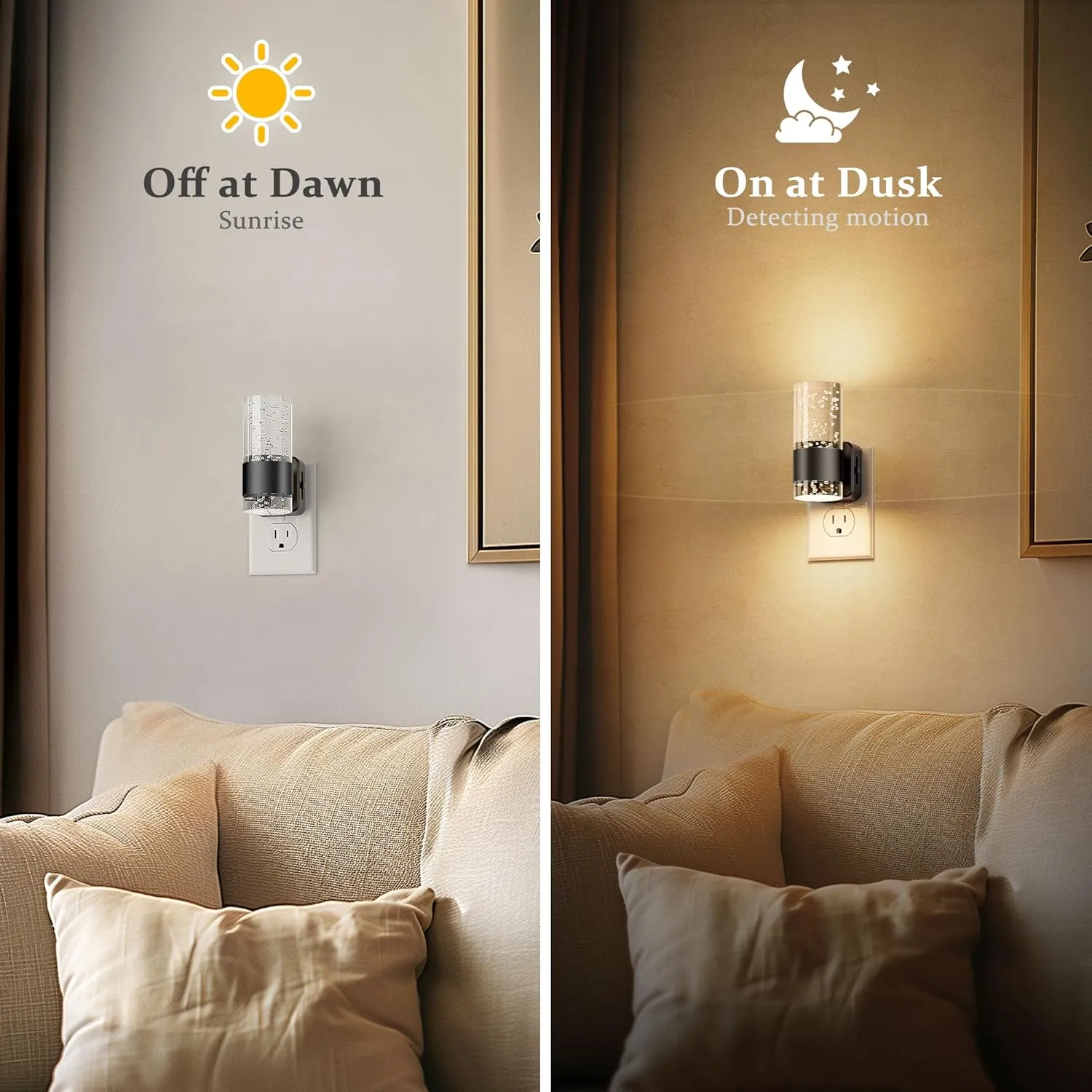JandCase Night Light, Night Lights Plug into Wall,2 Pack 3000K LED Nightlight with 0-100LM Adjustable Brightness, Automatic Night Light Plug in with Light Sensor for Bathroom Hallway Room Decor