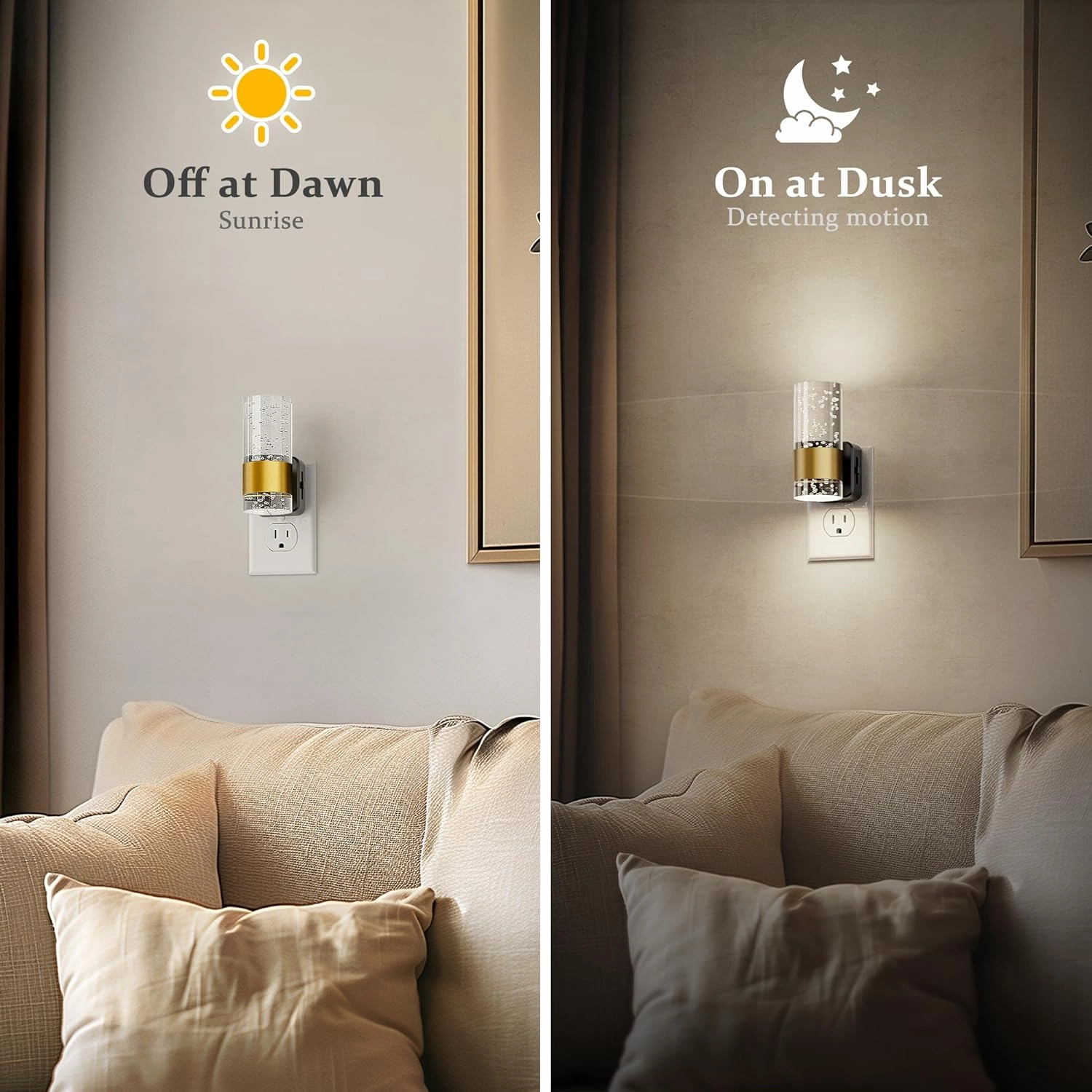 JandCase Night Light, Night Lights Plug into Wall, 2 Pack Dimmable LED Night Light with Adjustable Brightness, Automatic Night Lights Plug in with Auto Light Sensor, 5000K for Bathroom Hallway Decor