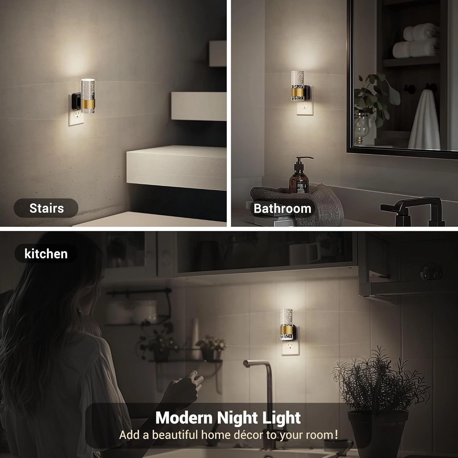 JandCase Night Light, Night Lights Plug into Wall, 2 Pack Dimmable LED Night Light with Adjustable Brightness, Automatic Night Lights Plug in with Auto Light Sensor, 5000K for Bathroom Hallway Decor