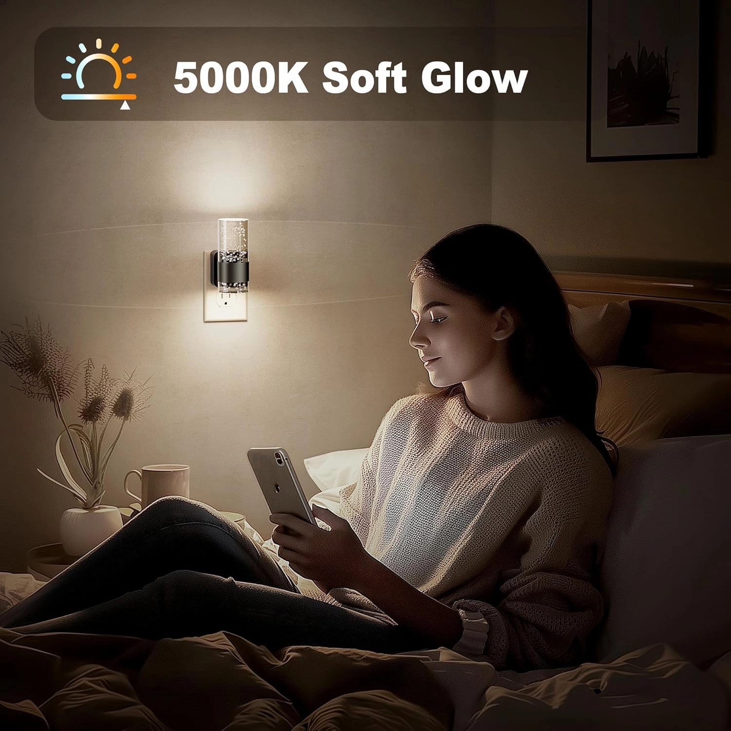 JandCase Night Light, Night Lights Plug into Wall,LED Nightlight with Adjustable Brightness, 5000K，Automatic Night Light Plug in with Auto Light Sensor for Bathroom Hallway Room Decor
