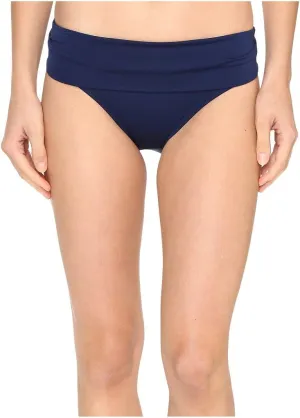 Jantzen Women's Solid Shirred Fold-Over Waist Full Coverage Swimsuit Bikini Bottom, Nocturne Blue, 14