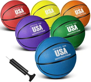 Jenaai 6 Pack Mini Basketballs with Pump 7 Inch Size 3 Rubber Basketball Assorted Color Small Basketball Toy Indoor Outdoor Colorful Pool Basketball for Basketball Hoops Competition(Multicolor)