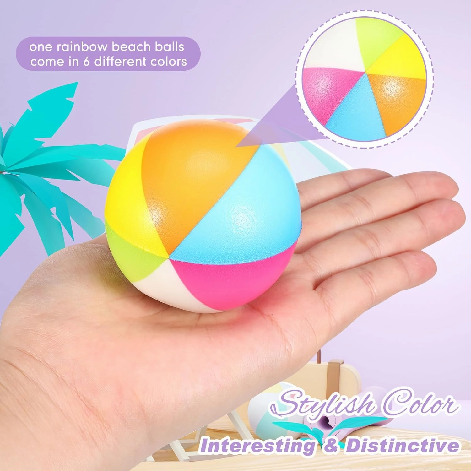 Jerify 24 Pcs Mini Beach Stress Balls 2.5 Inch Foam PU Relief Stress Ball Mini Rainbow Blow Up Beach Balls Toys for Girls Boys Birthday Beach Hawaiian Party Favors Summer Pool Games (Stylish Color)