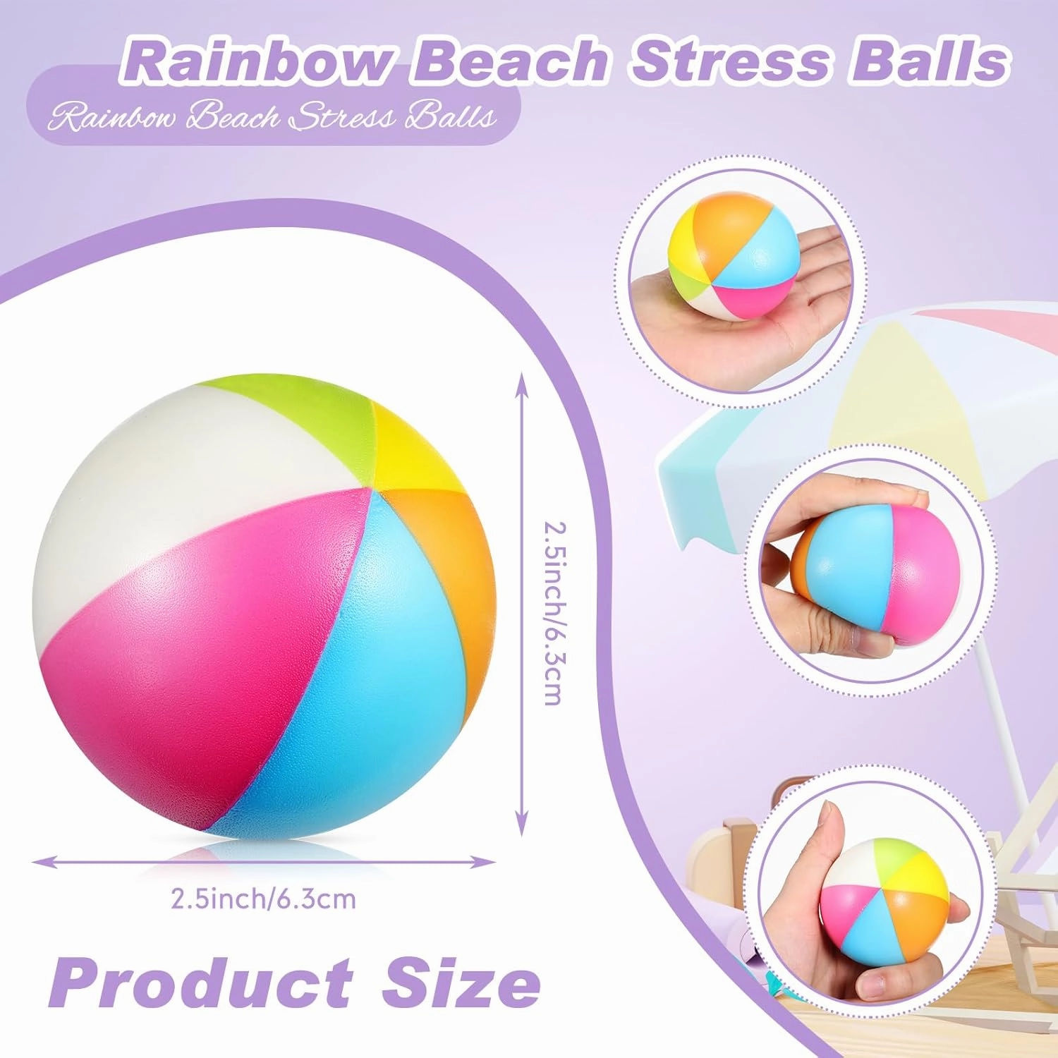 Jerify 24 Pcs Mini Beach Stress Balls 2.5 Inch Foam PU Relief Stress Ball Mini Rainbow Blow Up Beach Balls Toys for Girls Boys Birthday Beach Hawaiian Party Favors Summer Pool Games (Stylish Color)