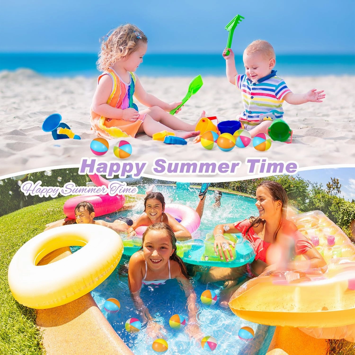 Jerify 24 Pcs Mini Beach Stress Balls 2.5 Inch Foam PU Relief Stress Ball Mini Rainbow Blow Up Beach Balls Toys for Girls Boys Birthday Beach Hawaiian Party Favors Summer Pool Games (Stylish Color)