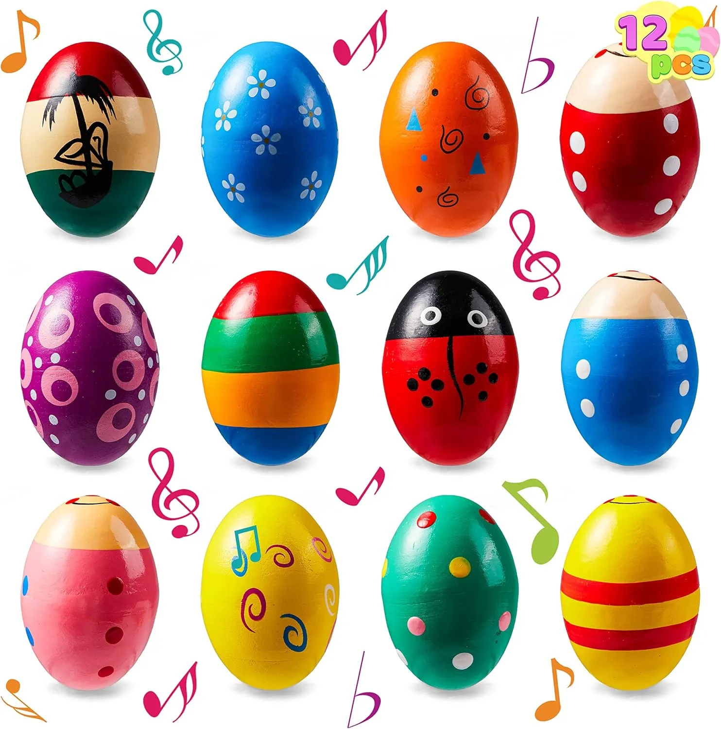 JOYIN 12 Packs 1.9''*2.7" Wooden Egg Shakers Maracas Percussion Musical for Party Favors, Classroom Prize Supplies, Musical Instrument, Basket Stuffers Fillers, Easter Hunt