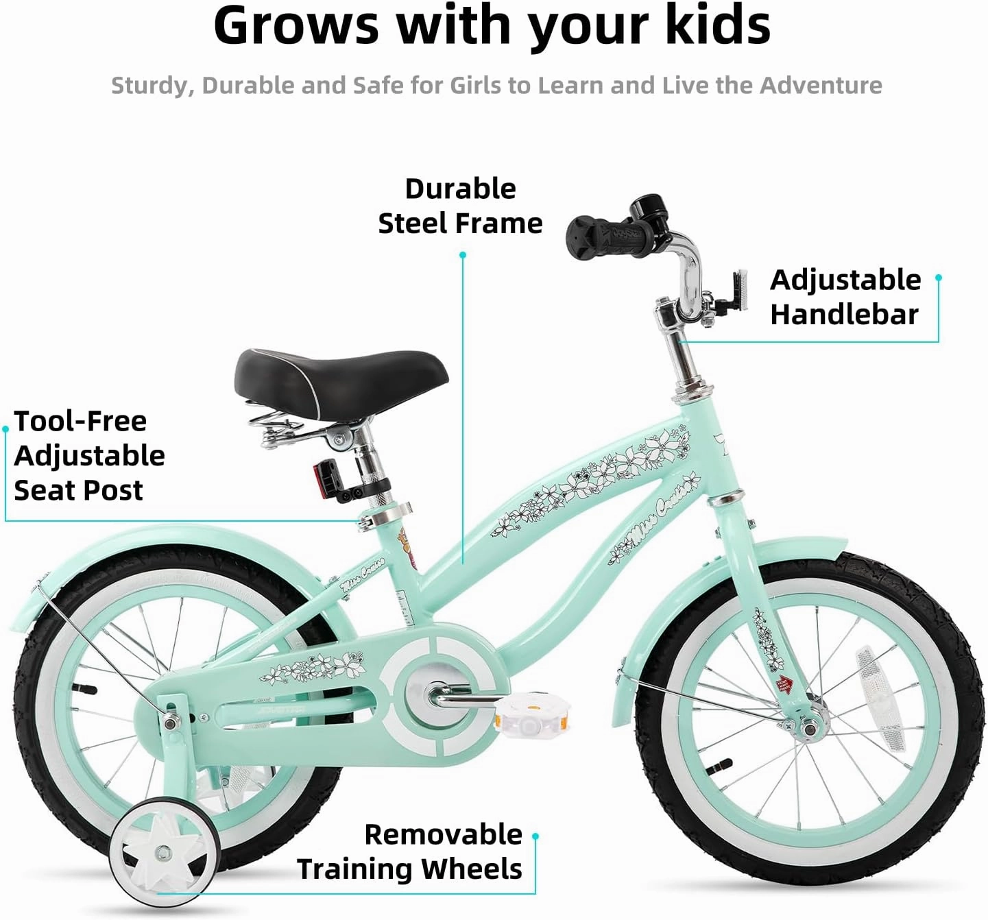 JOYSTAR 12 14 16 Inch Kids Cruiser Bike for Ages 2-7 Years Old Girls & Boys, Children's Bicycle with Training Wheels, Coaster Brake, Fenders & Adjustable Seat