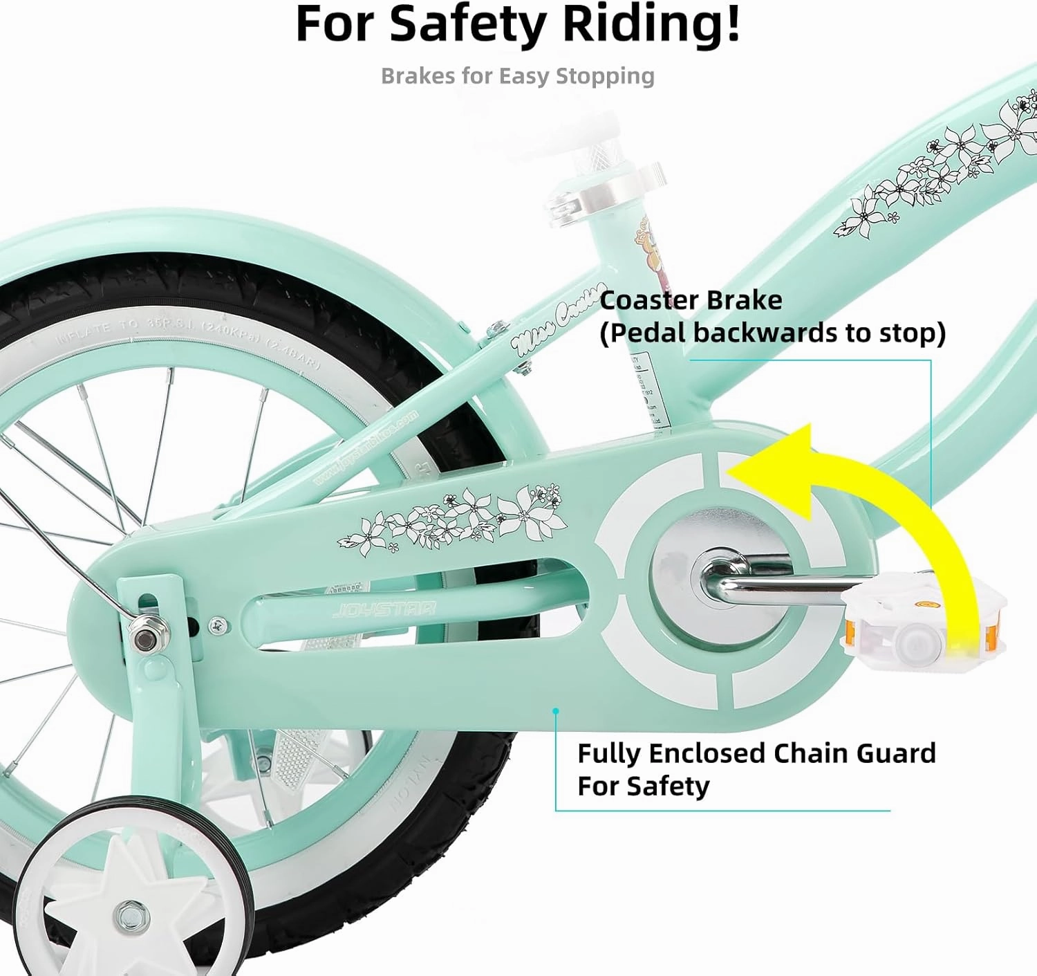 JOYSTAR 12 14 16 Inch Kids Cruiser Bike for Ages 2-7 Years Old Girls & Boys, Children's Bicycle with Training Wheels, Coaster Brake, Fenders & Adjustable Seat