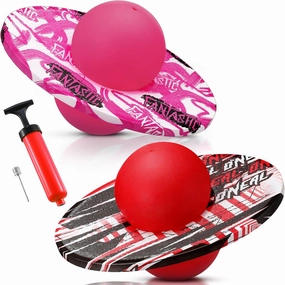 Junkin 2 Pcs Pogo Ball Trick Board Toy Balance Board Pogo Balance Bounce Ball with Pump and Strong Grip Deck for Fun Challenge Fidget Indoor,Outdoor Toys(Red, Pink,Fashion Style)
