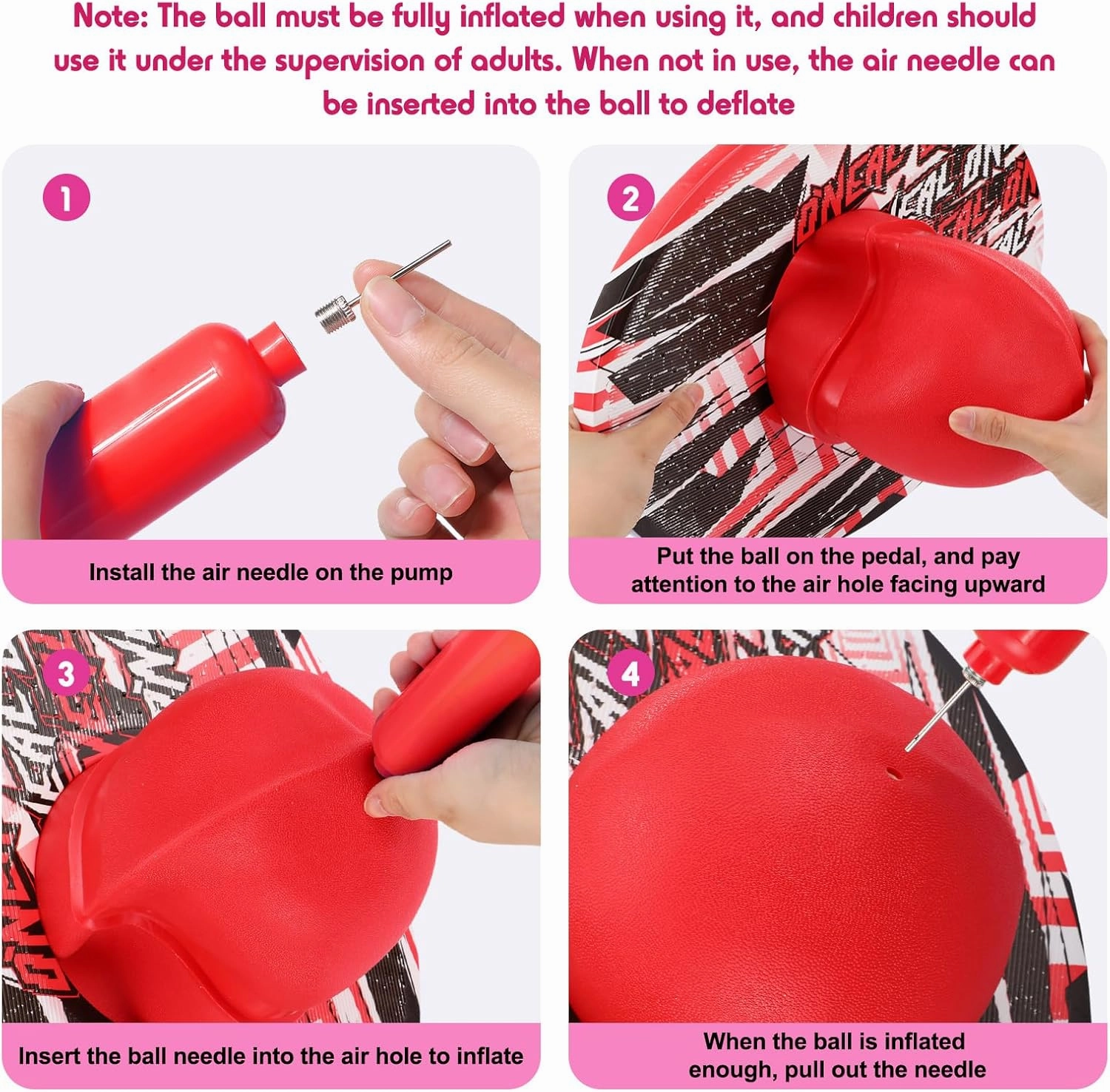Junkin 2 Pcs Pogo Ball Trick Board Toy Balance Board Pogo Balance Bounce Ball with Pump and Strong Grip Deck for Fun Challenge Fidget Indoor,Outdoor Toys(Red, Pink,Fashion Style)
