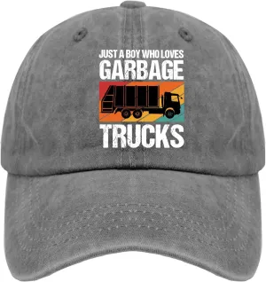 Just A Boy Who Loves Garbage Trucks Sun Hat Running Cap Pigment Black Mens Hat Gifts for Son Cycling Cap