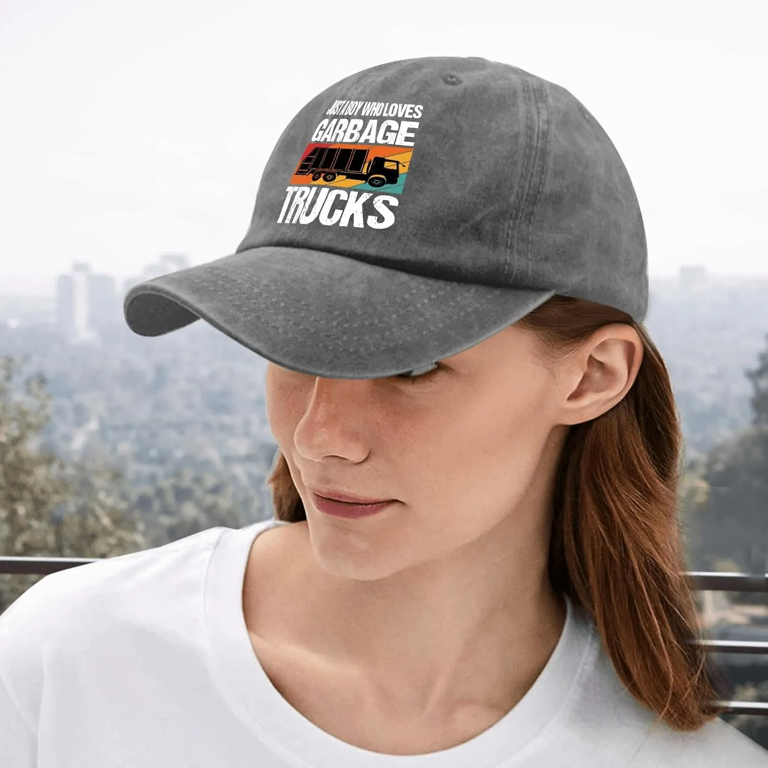 Just A Boy Who Loves Garbage Trucks Sun Hat Running Cap Pigment Black Mens Hat Gifts for Son Cycling Cap