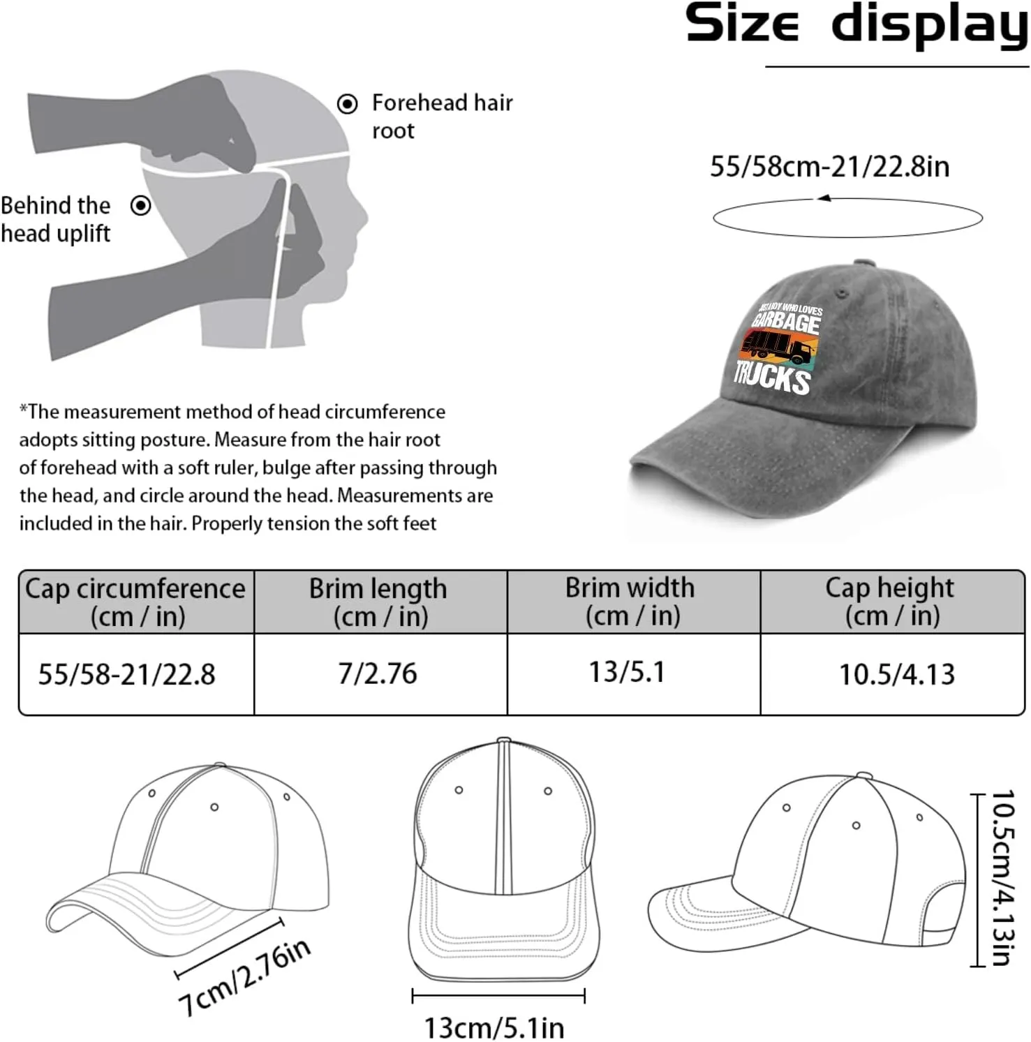 Just A Boy Who Loves Garbage Trucks Sun Hat Running Cap Pigment Black Mens Hat Gifts for Son Cycling Cap