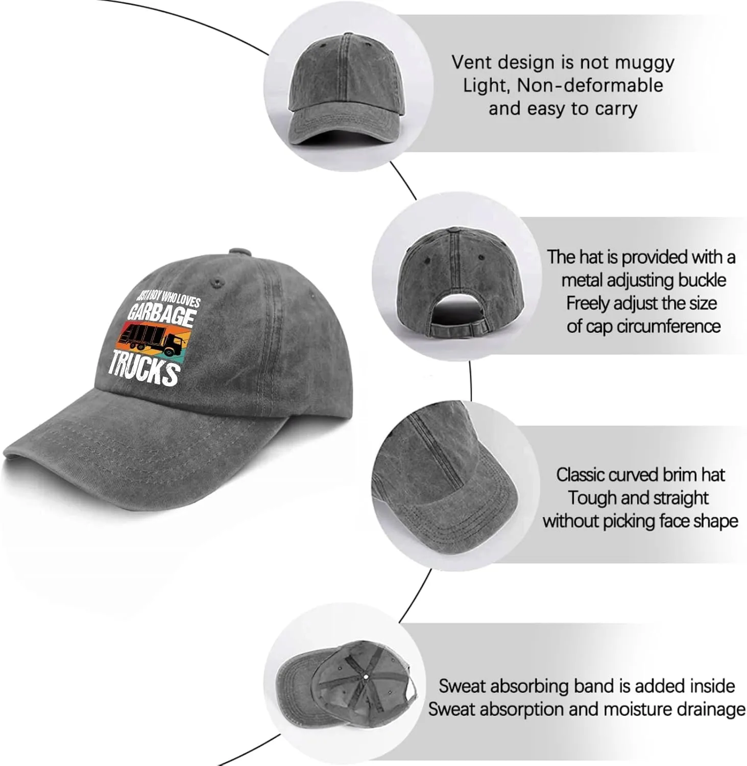 Just A Boy Who Loves Garbage Trucks Sun Hat Running Cap Pigment Black Mens Hat Gifts for Son Cycling Cap