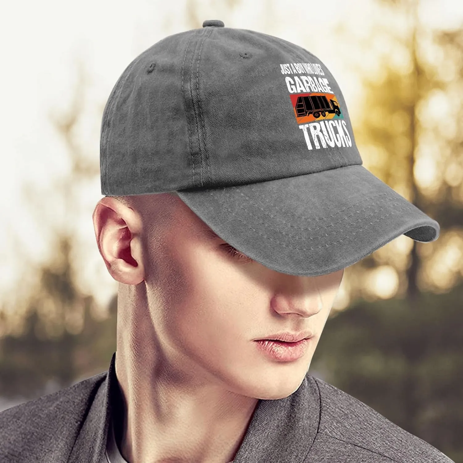 Just A Boy Who Loves Garbage Trucks Sun Hat Running Cap Pigment Black Mens Hat Gifts for Son Cycling Cap