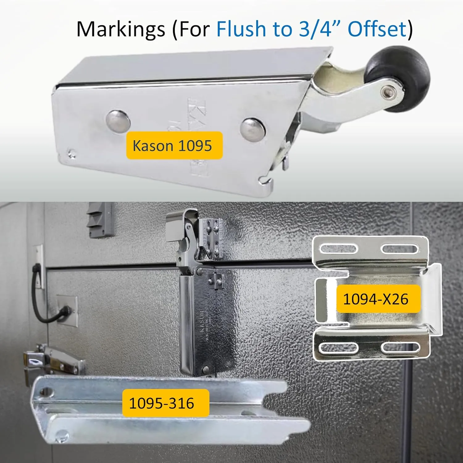 Kason 1095 Spring Action Door Closer for Heavy Walk-in Coolers/Freezers with Adjustable Wide Hook, Flush to 3/4" Offset
